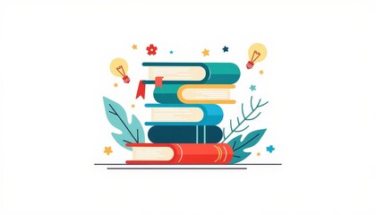 Poster - Geometric stack of colorful books symbolizing knowledge and learning -