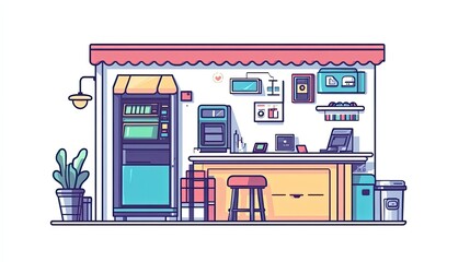 Poster - An illustrative depiction of a small shop with many items