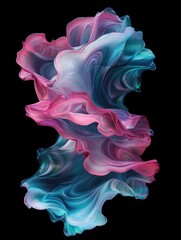 Poster - abstract turquoise and pink wave design on a black background.