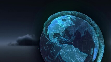 Poster - Animation of digital globe with network connections over dark cloudy background