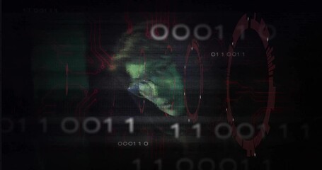 Poster - In school, student learning animation with digital circuits and binary code