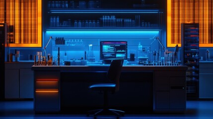 Poster - A sleek, high-tech lab station where advanced CRISPR technology is being studied.