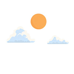 a bright sun shining above fluffy clouds, creating a cheerful atmosphere. this illustration captures