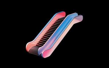Poster - Isometric illustration of an escalator with a gradient color scheme, ranging from pink and coral to light blue. The image is set against a black background, creating a vibrant contrast