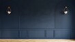 © BivashKumar - Background Dark blue blank mock up stucco, plaster wall in living room. Empty navy wall with copy space. Minimalist home interior design of modern room,