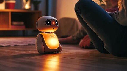 Poster - Interactive robot engages with a person in cozy indoor setting during evening hours