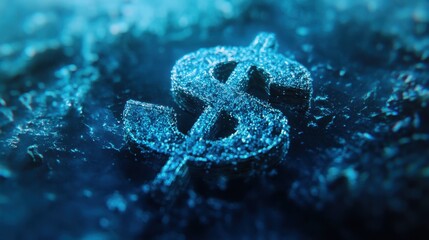 Poster - digital dollar sign illustration at abstract blue background. 3d rendering.