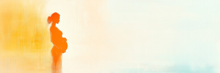 Poster - A sophisticated minimalist artwork depicting a serene expecting mother tenderly cradling her belly,
