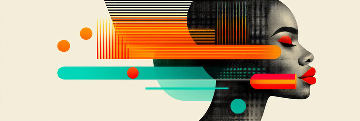 Poster - A visionary digital illustration honoring Black History Month through dynamic geometric patterns,