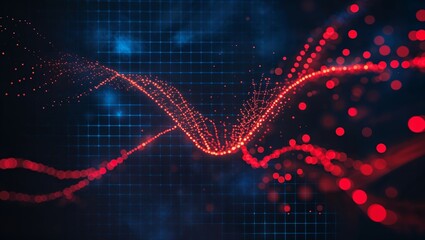 Aufkleber - Digital wave pattern featuring red dots against a dark grid background in a futuristic design