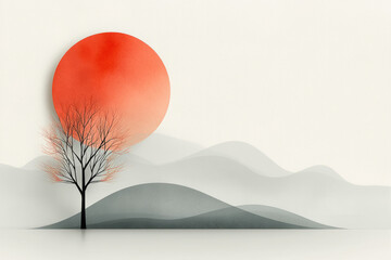 Aufkleber - A minimalist yet warm depiction of nature, integrating fluid organic shapes with gentle, earthy