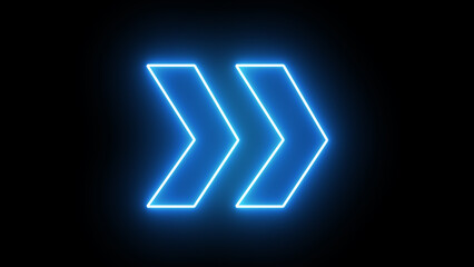 Poster - Glowing neon blue arrow right direction icon. Abstract neon flashing light arrow loading. Seamless loop