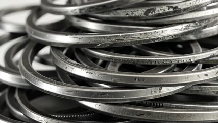 Poster - Shiny Metal Rings Close Up on Industrial Design with Textured Circular Patterns and Intricate Stacked Details