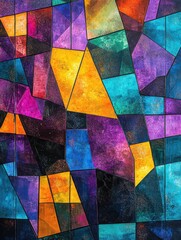Poster - A vibrant geometric pattern with intersecting colorful shapes creating an abstract mosaic.