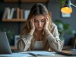 © LilithArt - Tired woman working at desk, exhausted office worker, stress concept, burnout lifestyle, focused but fatigued