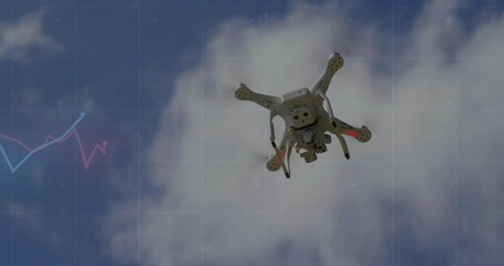 Poster - drone flying over clouds with data graph animation in background