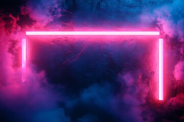 Leinwandbilder - Illuminated neon frame with pink lights against a dark smoky background creating a vibrant atmosphere