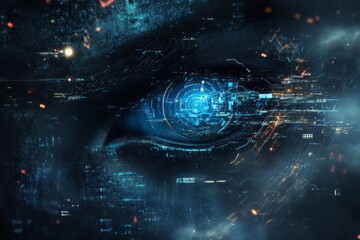 Fototapete - Digital eye with futuristic technology effects in a cybernetic setting showcasing intricate details and vibrant colors