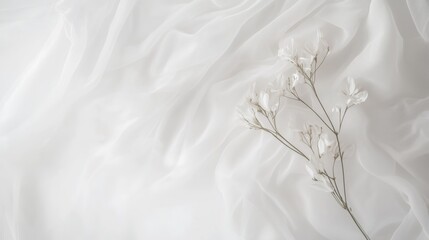 Poster - Delicate White Flowers on Soft Fabric with Minimalist Style Background