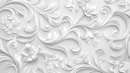 Poster - Luxurious Matte White Wallpaper Design with Intricate Floral Patterns