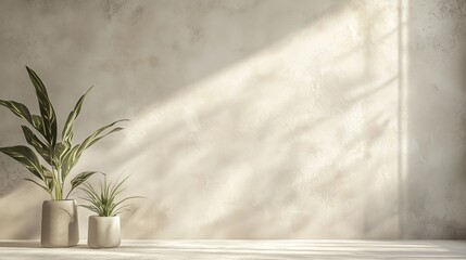 Poster - Clean White Wallpaper with Warm Lighting and Indoor Plants