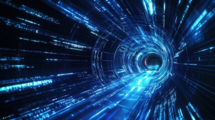 Poster - blue digital speed tunnel lights, abstract tech background. illustration