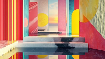 Poster - abstract design studio for showcasing products featuring patterns rendered space with vibrant lines 