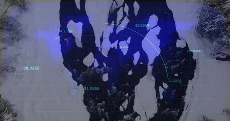 Poster - Animation of blue and black patterns with numerical data on white background