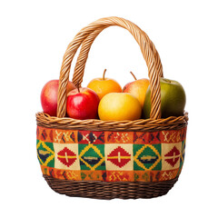 Wall Mural - basket filled with colorful apples  isolated on white transparent background