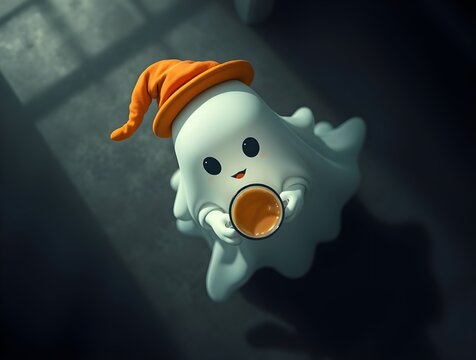 A little ghost in a cafe in autumn.