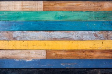 Poster - Colorful distressed wood texture with chipping paint layers