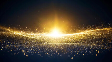 Poster - Radiant gold particles dancing in the air abstract background digital art vibrant atmosphere close-up view sparkle concept
