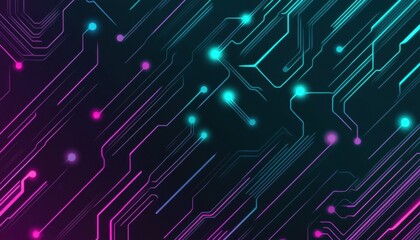 Aufkleber - Abstract Circuit Board Background with Glowing Neon Lines and Pink Blue Color Scheme