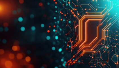 Aufkleber - Abstract Digital Circuit Board with Glowing Orange and Blue Lines