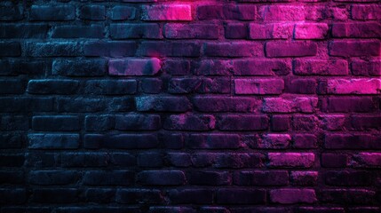 Poster - Brick wall with neon lighting, abstract background. Urban style and modern art concept illustration