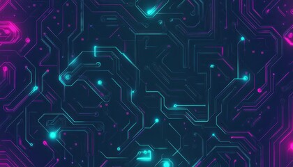Aufkleber - Abstract Glowing Circuit Pattern Background with Pink and Blue Neon Lines