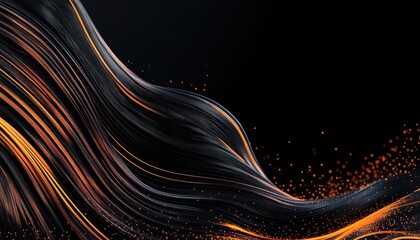 Poster - Abstract Orange and Black Particle Waves on Dark Background
