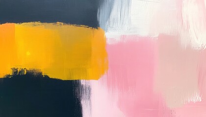Poster - Abstract Painting with Bold Yellow Pink and White Brushstrokes