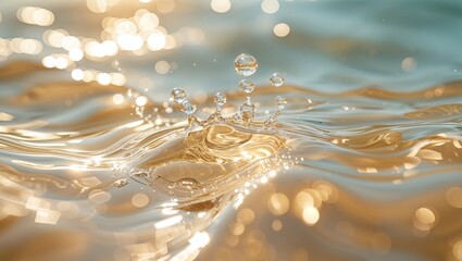 Poster - Sunlight glimmers on rippling water as droplets create radiant patterns during a serene afternoon