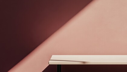 Aufkleber - Beige Table Against Pink and Brown Wall with Sunlight Shadow