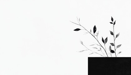 Poster - Black and White Minimalist Plant Branch Illustration