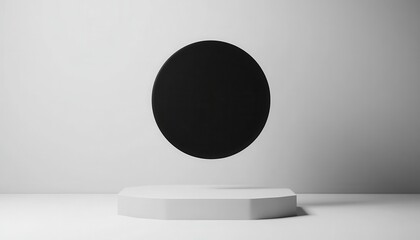 Poster - Black Circle on White Hexagonal Podium Minimalist Abstract 3D Render