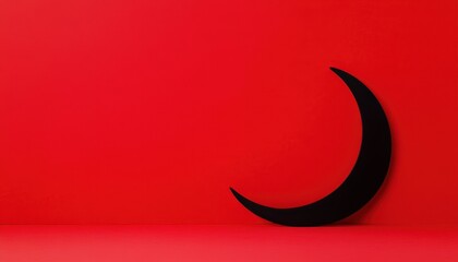 Poster - Black Crescent Moon on Red Background