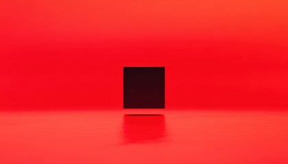 Poster - Black Cube on Red Reflective Surface