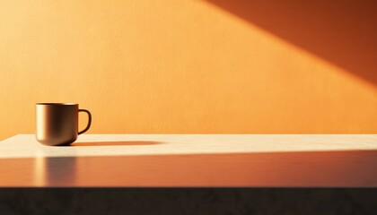 Poster - Copper Mug on a Light Beige Table Against an Orange Wall