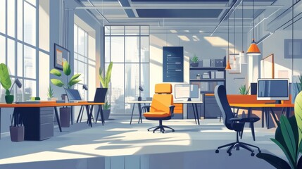 Poster - modern office with comfortable, collaborative spaces designed for teamwork and productivity, generat