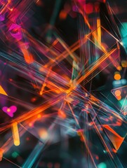 Poster - generative ai abstract illustration of geometric shapes and structures in colorful neon colors and l