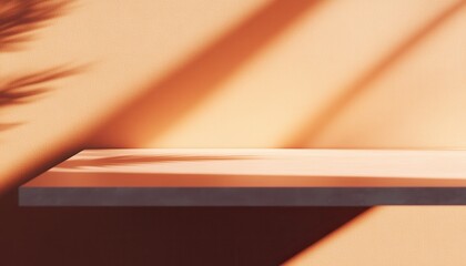 Aufkleber - Empty Shelf with Palm Shadow and Warm Orange Wall