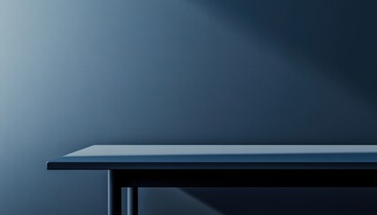 Poster - Empty Table Against a Textured Dark Blue Wall