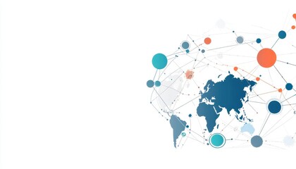 Poster - Global Network Connection: Abstract World Map with Dots and Lines